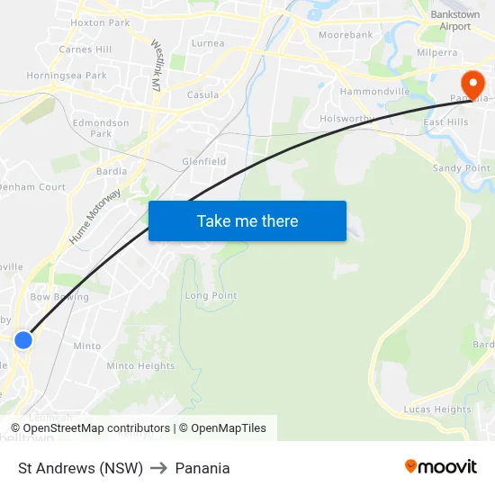 St Andrews (NSW) to Panania map