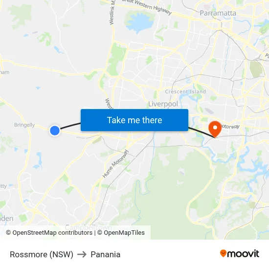 Rossmore (NSW) to Panania map