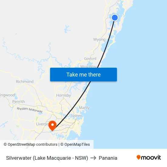 Silverwater (Lake Macquarie - NSW) to Panania map