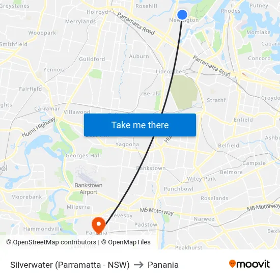 Silverwater (Parramatta - NSW) to Panania map