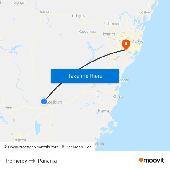 Pomeroy to Panania map