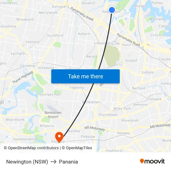 Newington (NSW) to Panania map