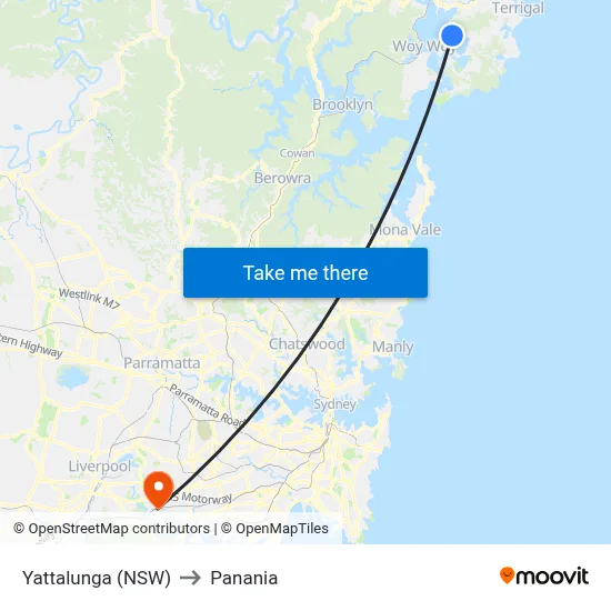 Yattalunga (NSW) to Panania map