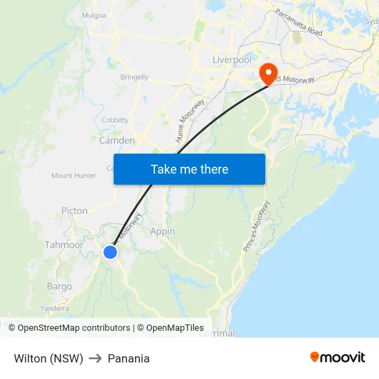 Wilton (NSW) to Panania map