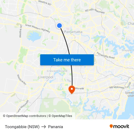 Toongabbie (NSW) to Panania map