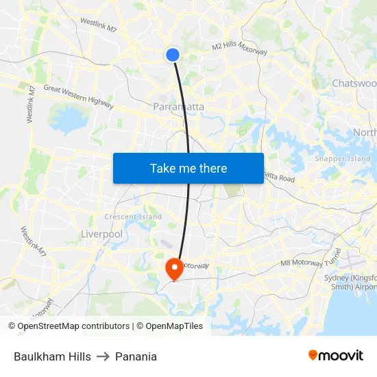 Baulkham Hills to Panania map