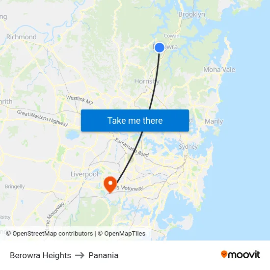 Berowra Heights to Panania map