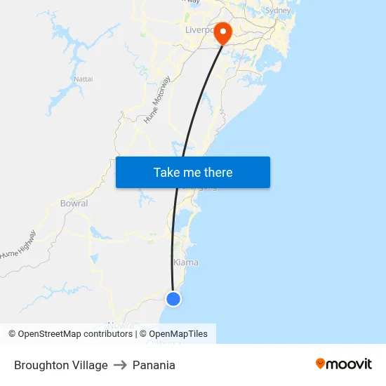 Broughton Village to Panania map