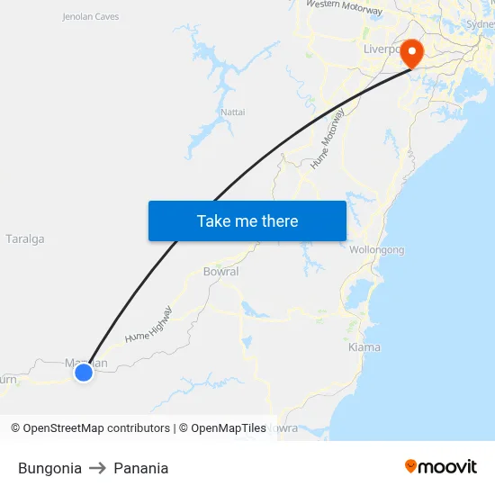 Bungonia to Panania map
