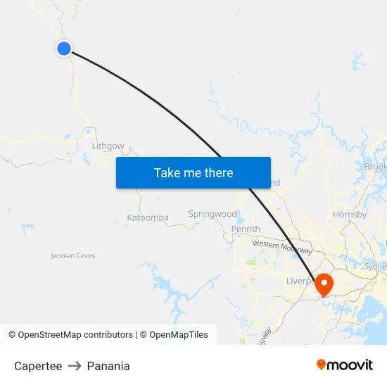 Capertee to Panania map
