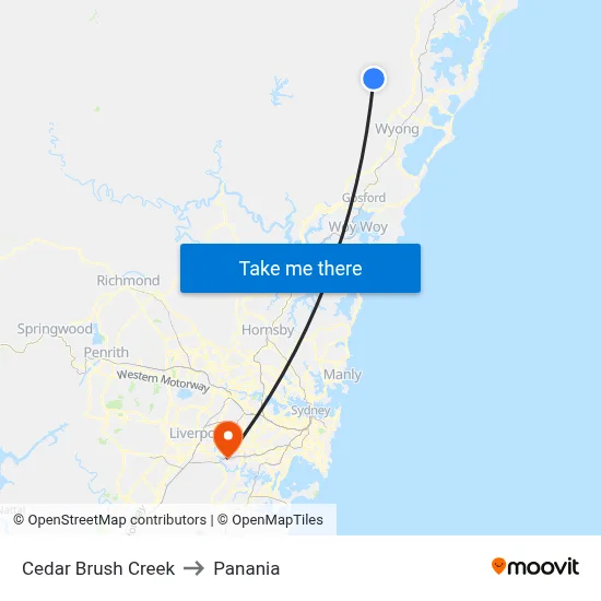 Cedar Brush Creek to Panania map