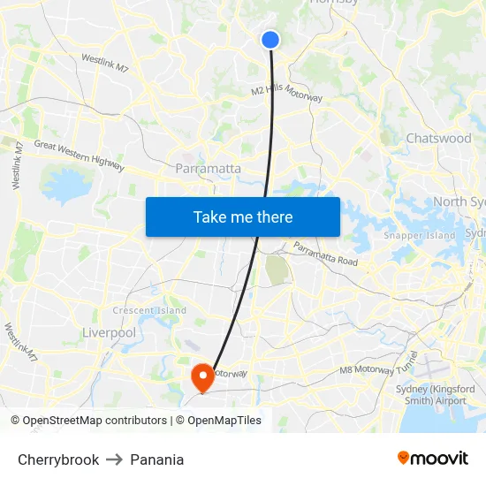 Cherrybrook to Panania map