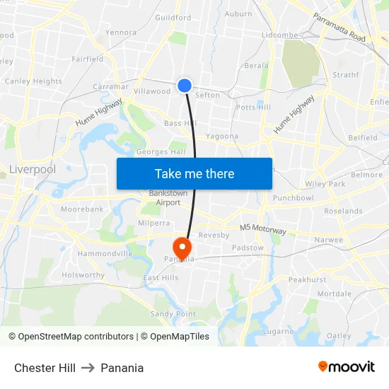 Chester Hill to Panania map