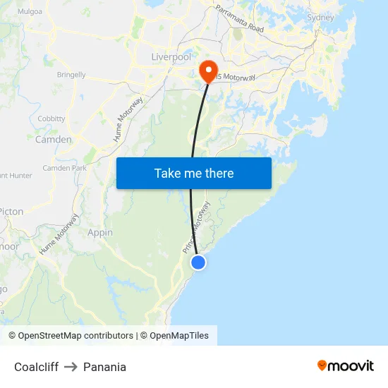 Coalcliff to Panania map