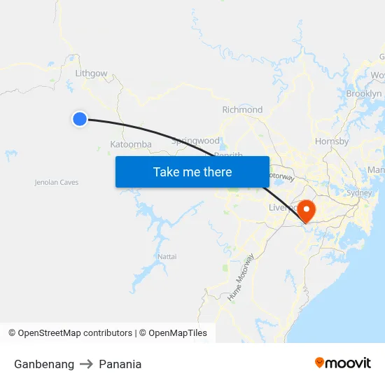 Ganbenang to Panania map