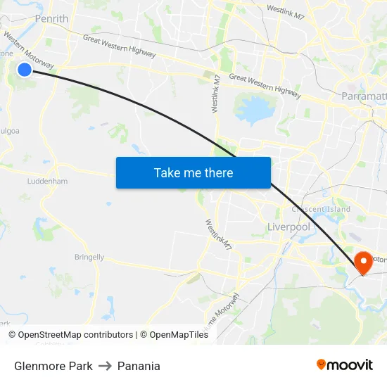 Glenmore Park to Panania map