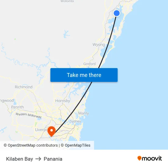 Kilaben Bay to Panania map