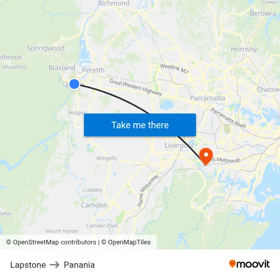 Lapstone to Panania map