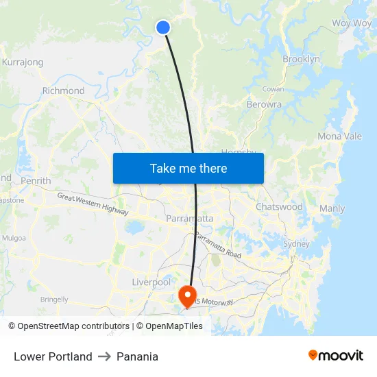 Lower Portland to Panania map