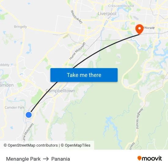 Menangle Park to Panania map