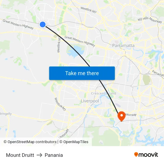 Mount Druitt to Panania map