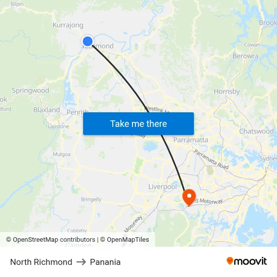 North Richmond to Panania map