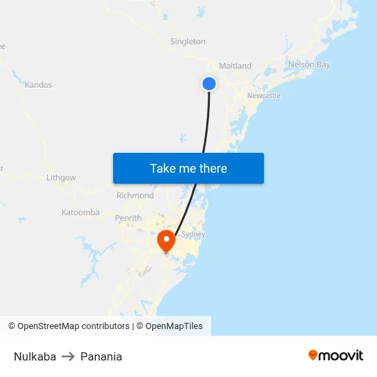 Nulkaba to Panania map