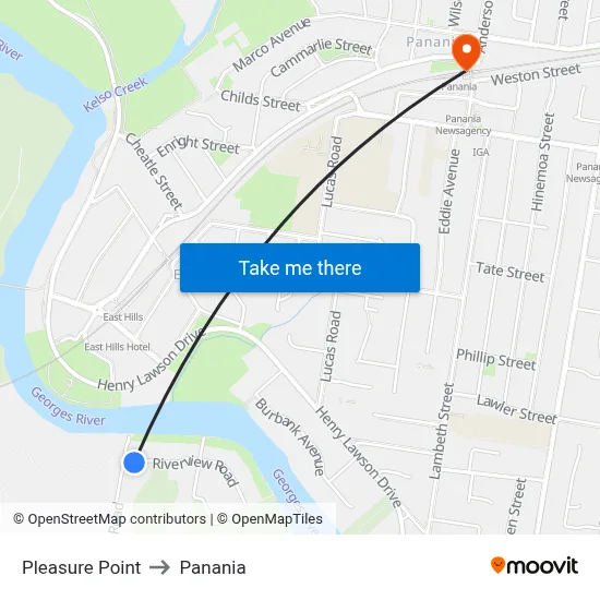 Pleasure Point to Panania map