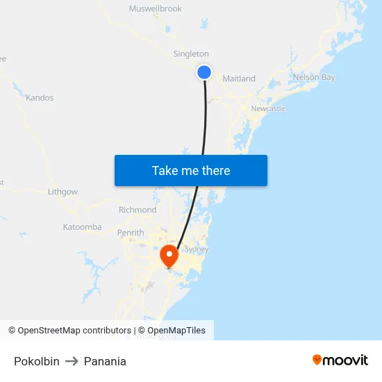 Pokolbin to Panania map