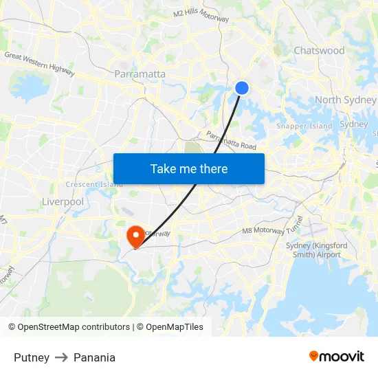 Putney to Panania map