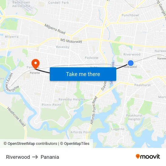 Riverwood to Panania map