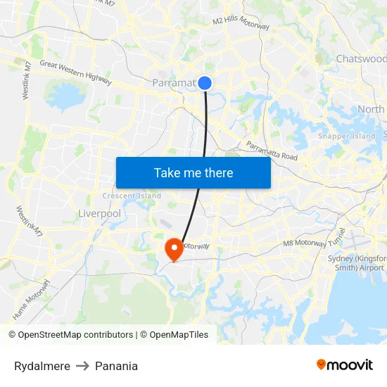 Rydalmere to Panania map