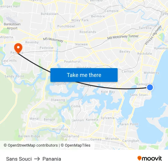 Sans Souci to Panania map