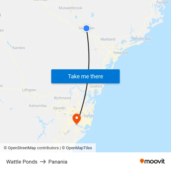 Wattle Ponds to Panania map