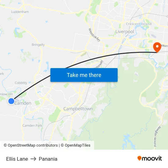 Ellis Lane to Panania map