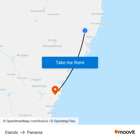 Elands to Panania map