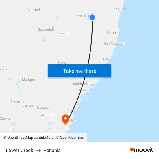 Lower Creek to Panania map