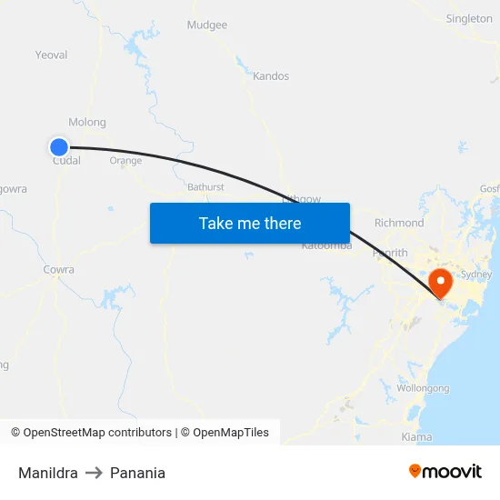 Manildra to Panania map