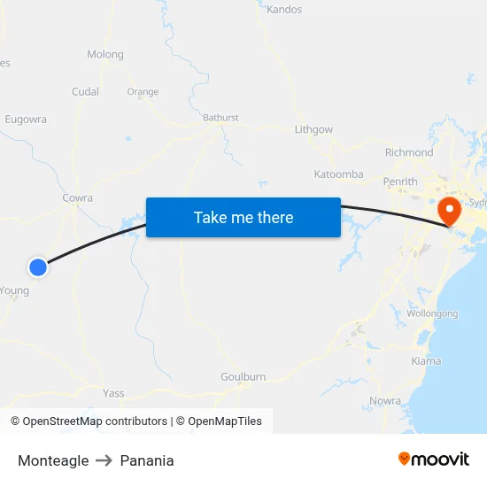Monteagle to Panania map