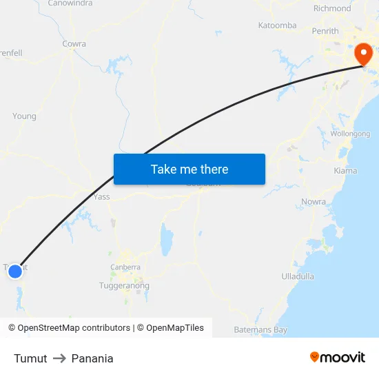 Tumut to Panania map