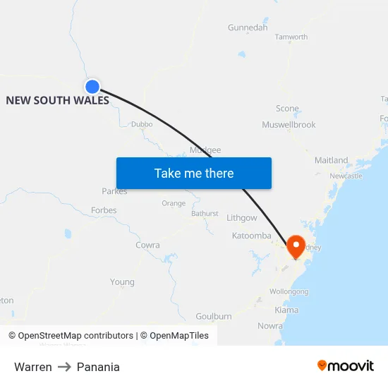 Warren to Panania map