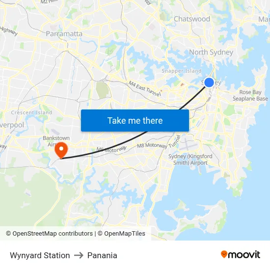 Wynyard Station to Panania map