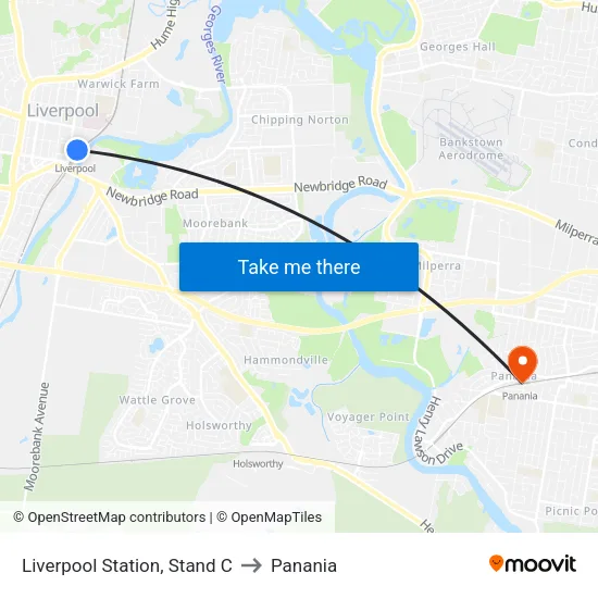 Liverpool Station, Stand C to Panania map