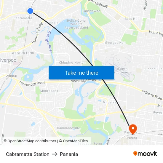 Cabramatta Station to Panania map