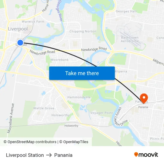 Liverpool Station to Panania map