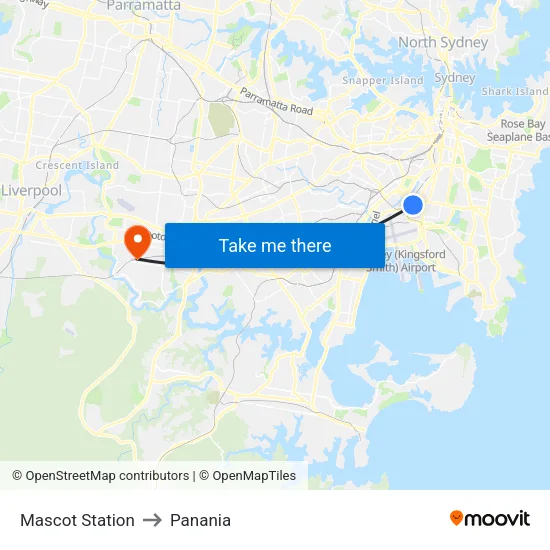 Mascot Station to Panania map