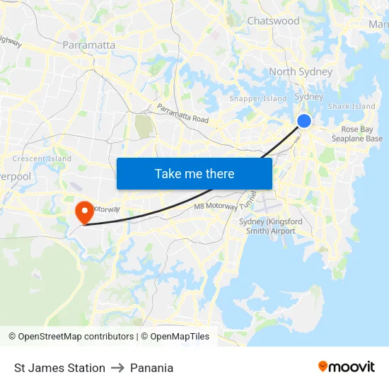 St James Station to Panania map