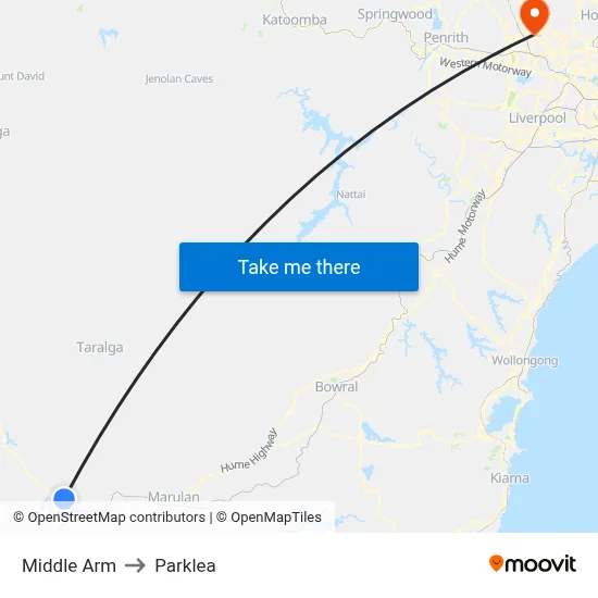 Middle Arm to Parklea map
