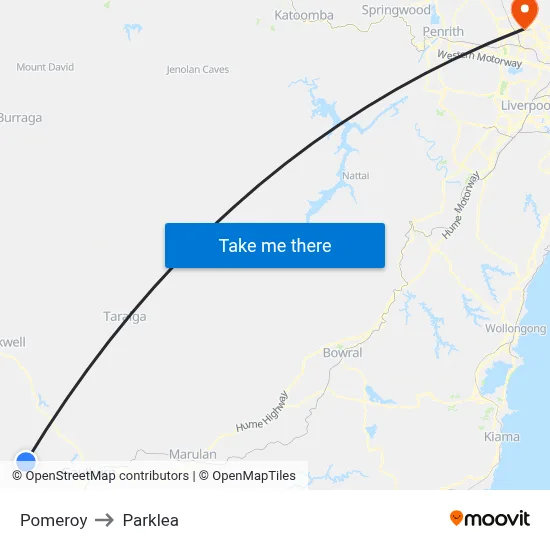 Pomeroy to Parklea map