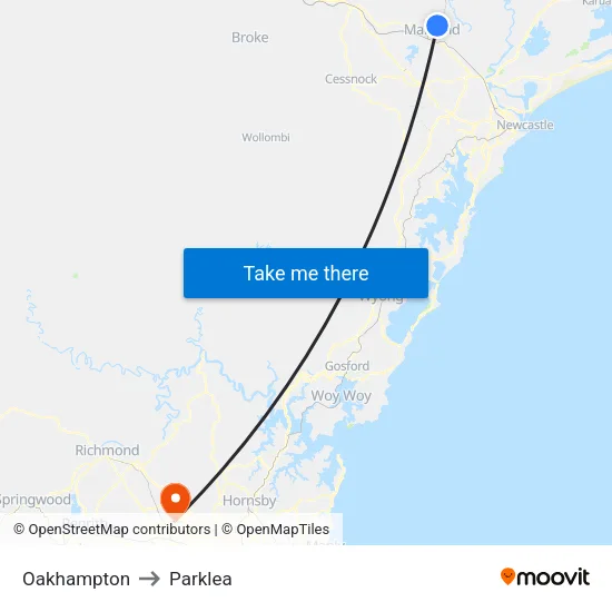 Oakhampton to Parklea map